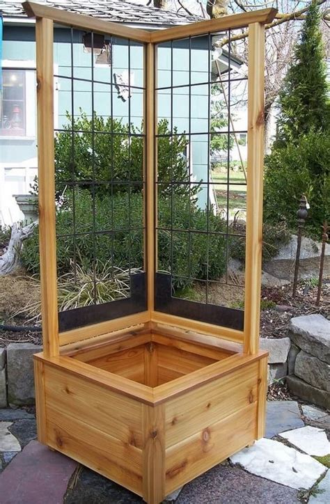 planter box with metal corners|corner planter box with trellis.